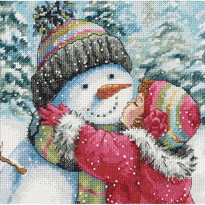 Gold Petites A Kiss For Snowman Counted Cross Stitch Kit